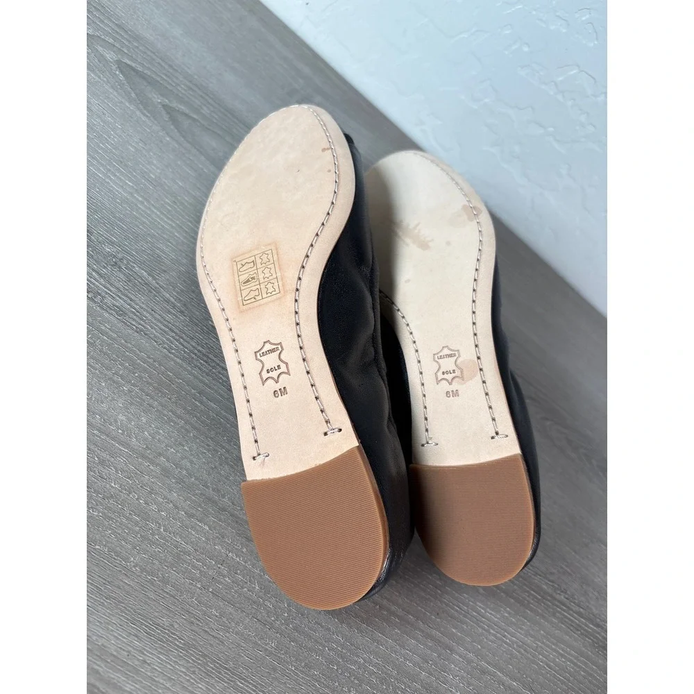 Tory Burch Minnie Cap Toe Ballet Flat Perfect Black Leather Gold Logo Size US 6M